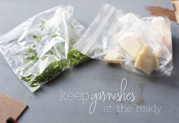 Baggies with garnishes.