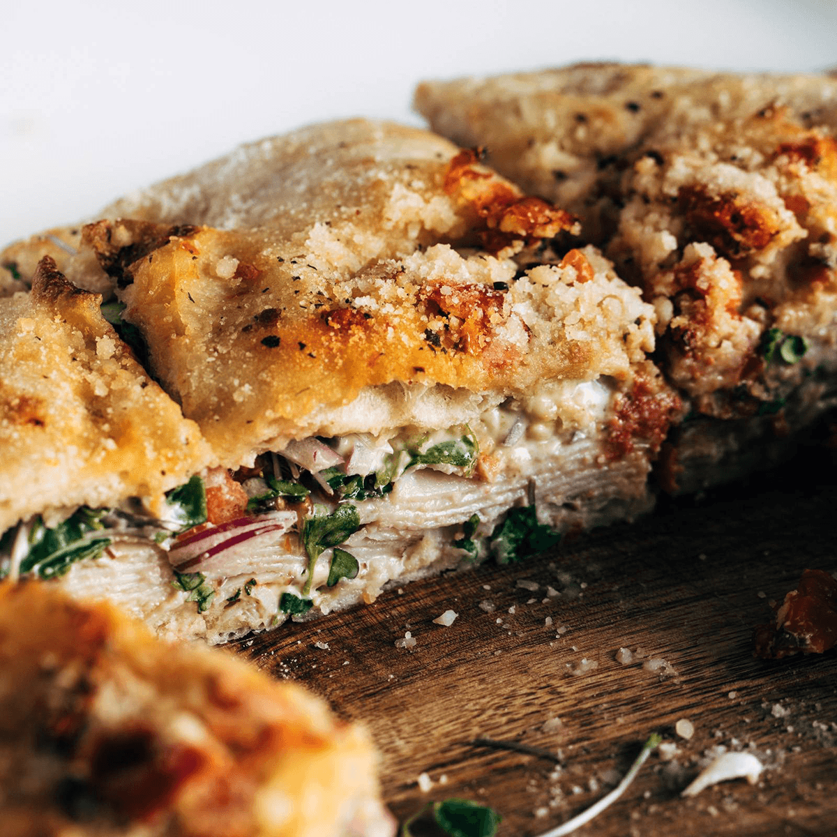 Sun-dried tomato focaccia sandwich.