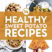 Healthy sweet potato recipes in a collage.