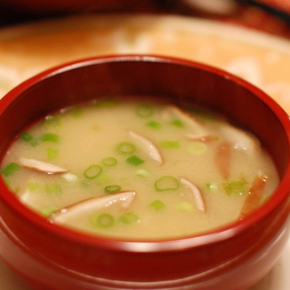 Miso soup in a bowl.